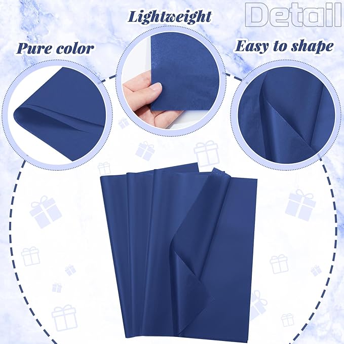 Qilery 500 Sheets Navy Blue Tissue Paper Bulk for Gift Bags 20 x 30 Inch Acid Free Wrapping Packaging Paper Sheets for Winter Hanukkah Christmas Decor DIY Crafts, Birthday Party, Shipping Packing