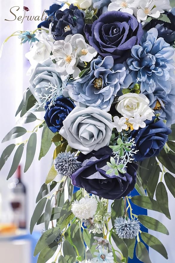 Serwalin 9.8 Inch Wedding Bouquets for Bride Bridesmaid, Dusty Blue Bridal Bouquets for Bride, Wedding Flowers Bouquet Tossing Bouquet, Wedding Ceremony and Anniversary Decoration