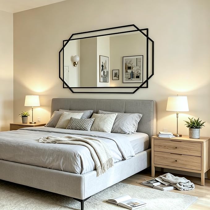 Black 60"x30.5" Full Length Wall Mirror, Large Bathroom Rectangular Mirror with Metal Modern Octagonal Frame, for Entryway,Living Room, Dining Room