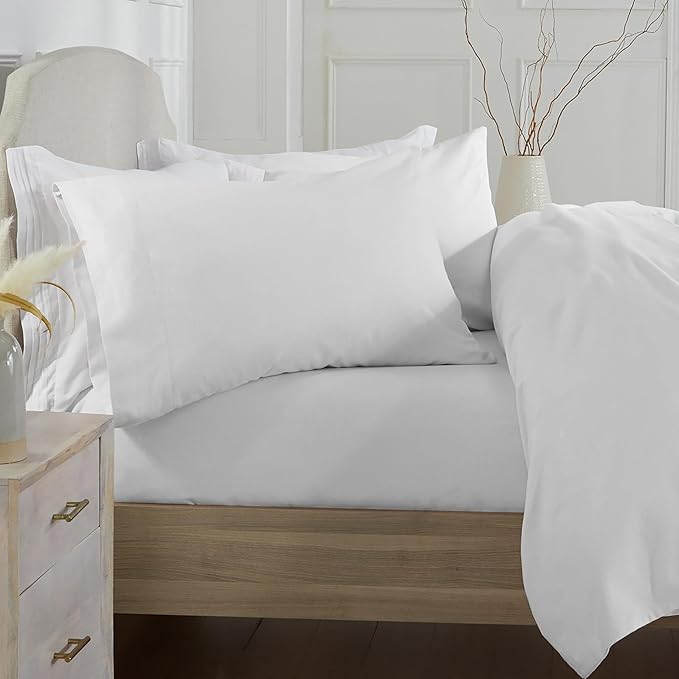 Market & Place 100% Cotton Twin Flannel Sheet Set | 3 Piece Deep Pocket Solid Cozy Winter Bed Sheets | Double Brushed for Extra Softness & Comfort | Chalet Collection (Twin, White)