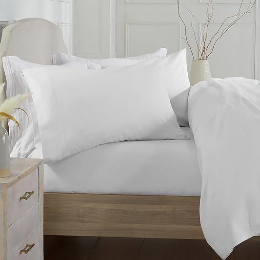 Market & Place 100% Cotton Full Flannel Sheet Set | 4 Piece Deep Pocket Solid Cozy Winter Bed Sheets | Double Brushed for Extra Softness & Comfort | Chalet Collection (Full, White)