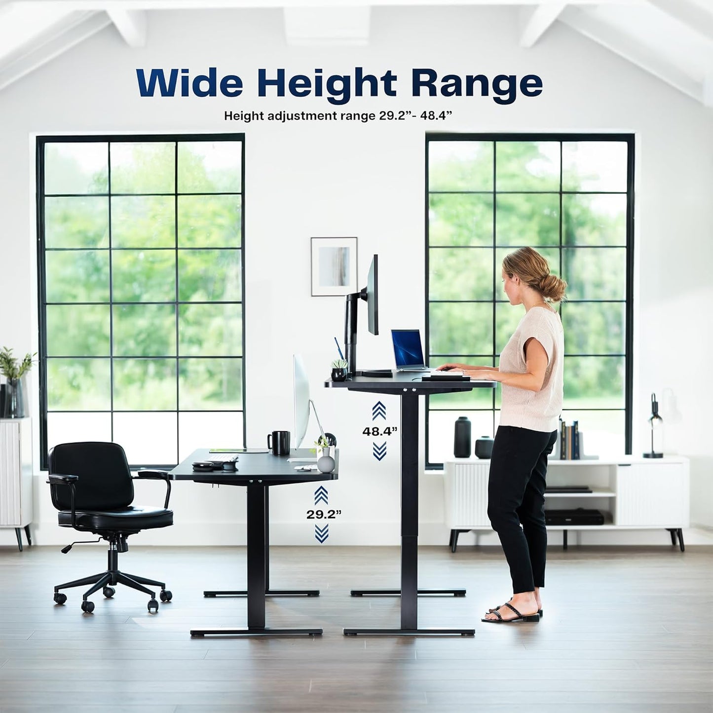 VIVO Electric Standing Desk - 60 x 30 Inch with Memory Height Adjustment - Black Top & White Frame