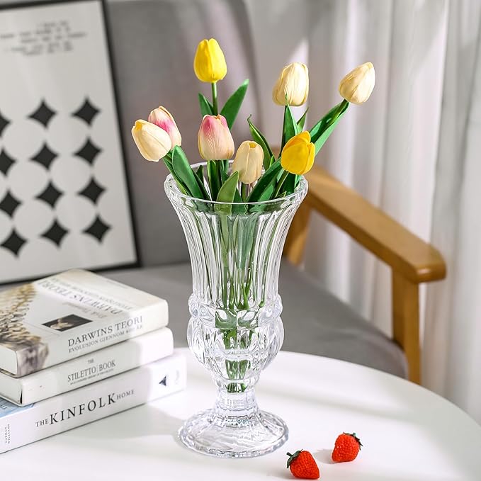 11.6" High Transparent Glass Vase, Art Plant Flower Vase. Decorative for Home Office Wedding Holiday Party Celebrate Centerpiece Decor