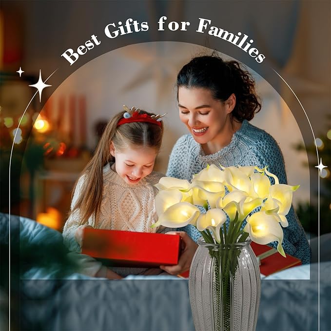 20pcs Lighted Artificial Calla Lily Bouquet Lamp Faux Floarl Night Light Real Touch Flower Night Lamp LED Calla Lily Lighted Artificial Flower for Holiday Gifts Home Kitchen Decor(White)