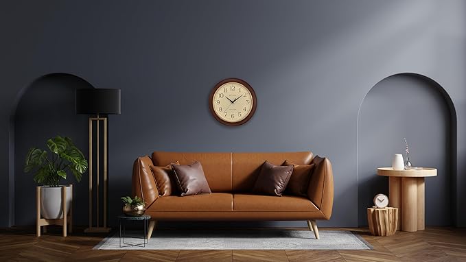 Bulova Atomic Time 2 Analog Wall Clock C5004 | 12.4" Wooden Frame, Sets Time Automatically | Quartz Movement | Battery Operated | Classic Design