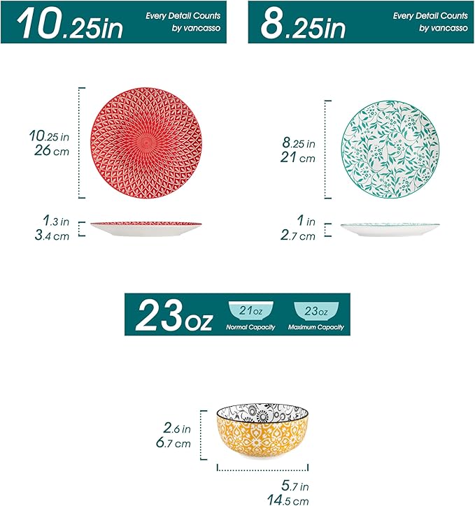 vancasso SELENE Plates and Bowls Set for 4, 12 Pieces Dinnerware Sets, Mircowave and Dishwasher Safe Dishes Set, Porcelain Muted Dinnerware