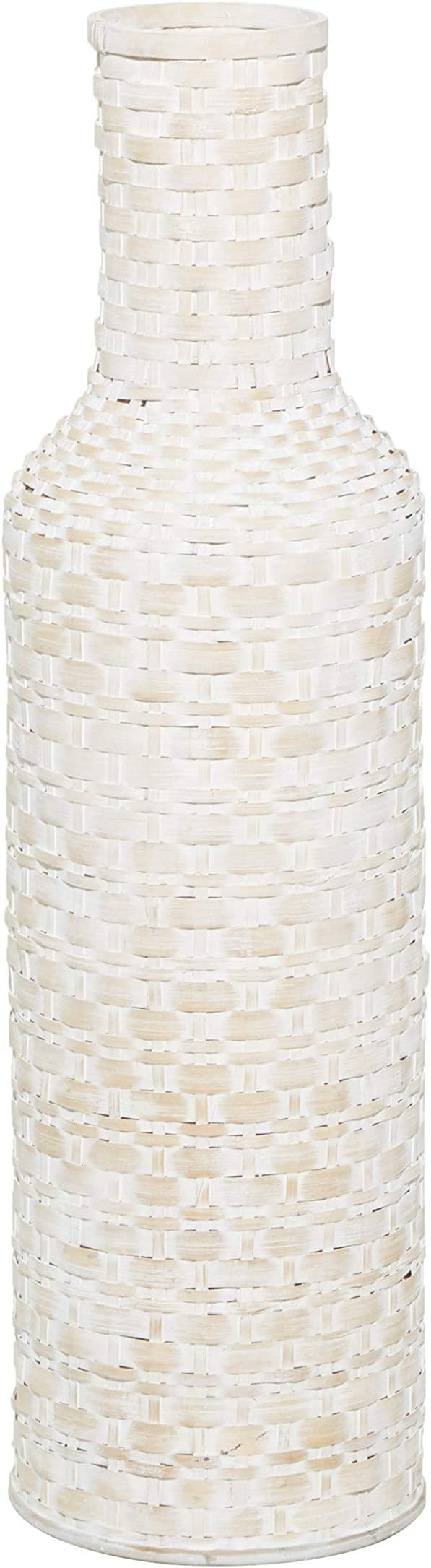 Deco 79 Bamboo Wood Decorative Vase Tall Woven Floor Centerpiece Vase, Vase for Home Decoration 9" x 9" x 30", White