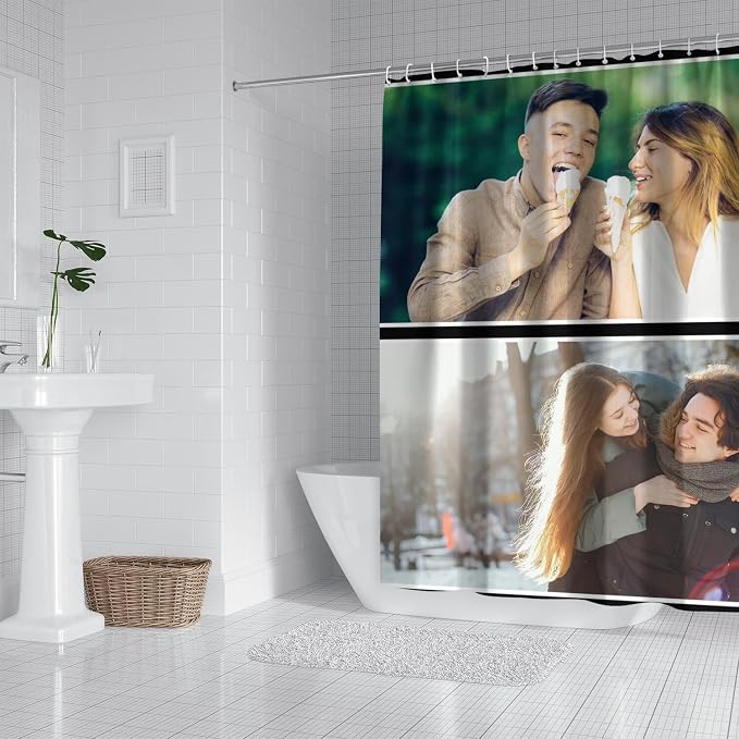 Personalized Shower Curtain Set Custom Photo Shower Curtains Modern Minimalist Home Bathroom Curtain Decor with 12 Hooks 72 Inch Wide * 72 Inch High