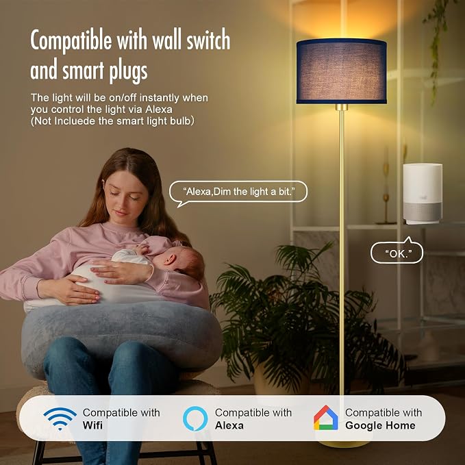 Floor Lamp Blue, Standing Lamp, Modern Stand Up Light with Lampshades, Foot Pedal, 59" Tall, Bright Pole Lamps for Living Room, Bedroom, Office, Nightstand, Kids' Gift, Gold Lamp(E26, Without Bulb)