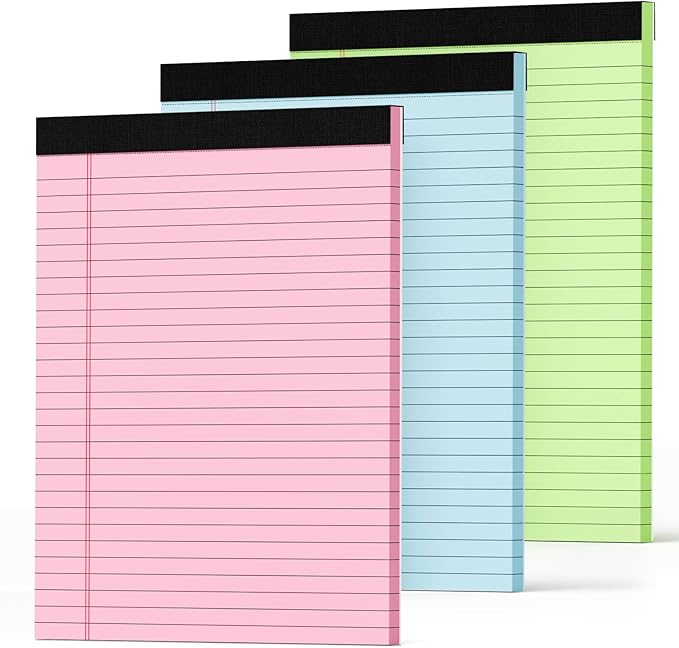 Zaviko Legal Pads 8.5 x 11 Colored Note Pads 8.5 x 11, 3 Pack Notepads 8.5x11, Pink Notepad 8.5x11 Legal Pad, Notebook Paper for Home Office Supplies, Lined Paper Pads 8 1/2 x 11, 30 Sheets/Pad
