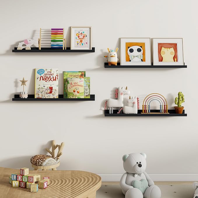 Dreamland Picture Ledge Shelf for Wall, Floating Shelves Set of 2, 32 Inch Long Floating Shelves with Lip for Living Room, Bedroom, Bathroom, Kitchen, Black