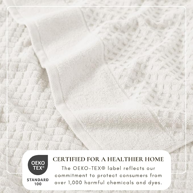 Great Bay Home Bath Towels - 100% Cotton 6 Piece Bath Sheet Set - Diamond Waffle Weave - Absorbent, Durable, Quick-Dry Towels for Bathroom (Ivory)