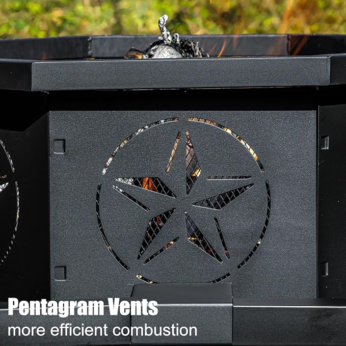 Verdeluxe 35 Inch Octagonal Fire Pit,Outdoor Fire Pit,Wood Burning Firepit for Bonfire,Firepits for Outside,Camping, Backyard, Patio,Bonfire,Garden