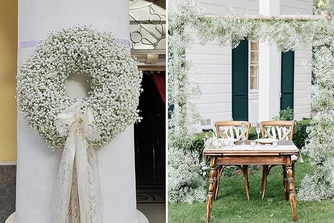 JIFTOK Babys Breath Artificial Flowers, 6 Pcs Fake Flowers Gypsophila Bouquet Fall Flowers Artificial for Decoration, Real Touch Silk Flower for Wedding Christmas DIY Party Home Garden Office(White)
