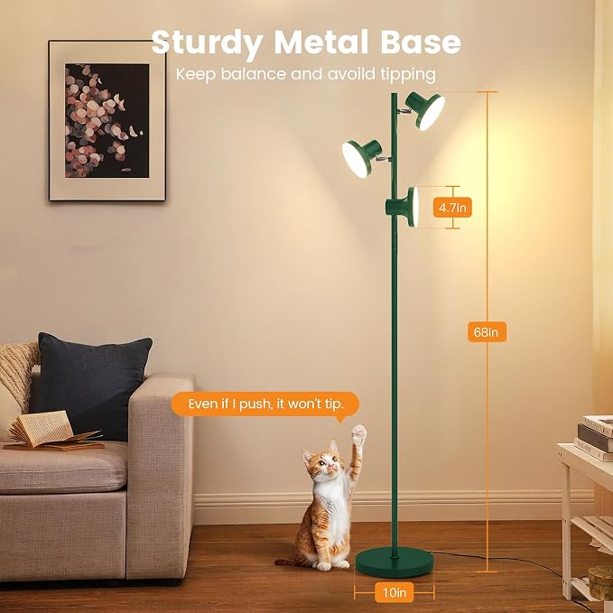 SIBRILLE 36W LED Tree Floor Lamp, Modern Dimmable Standing Lamp with Remote & Touch Control, 4 Color Temperatures, 3 Rotatable LED Light Floor Lamps for Living Room, Bedroom, Office