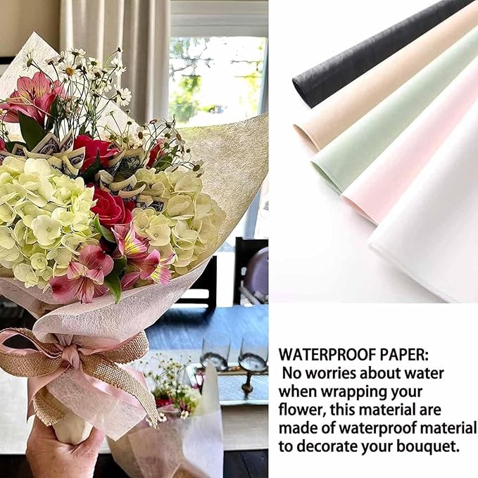 FAYADA Flower Wrapping Paper Bouquet, Korean Cotton Wrapping Floral Paper,Withdrawable Lining,40 Small sheets Non-Woven Waterproof for Fresh Flowers (Black)