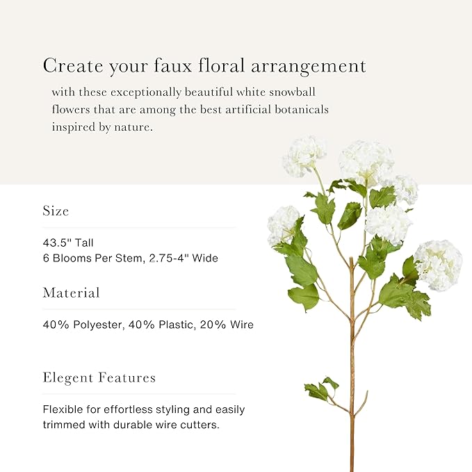 Afloral Faux Snowball Hydrangea in Crisp White - 43.5"