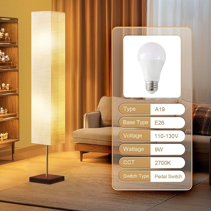 GyroVu Floor Lamp for Living Room, Color Temperature Adjustable Column Tall Lamp, Standing Lamp with Walnut Base Corner Floor Lamp for Bedroom, Office& Living Room-Beige(Bulbs Included)