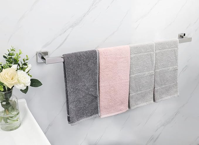 TocTen Bath Towel Rack - Square Base Thicken SUS304 Stainless Steel Towel Bar for Bathroom, Bathroom Accessories Towel Rod Heavy Duty Wall Mounted Towel Holder. (Polished Chrome, 36)