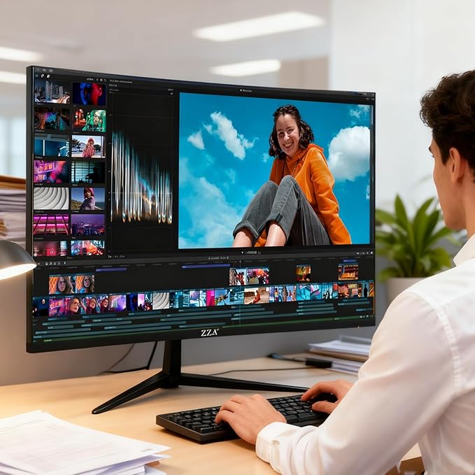 ZZA 32 Inch Curved Monitor 4K UHD 3840x2160, 60Hz 3000R VA Display, Gaming Monitor with Adaptive Sync, HDMI 2.1 & DisplayPort 1.4, 100% sRGB Computer Monitor, VESA 100x100, Black