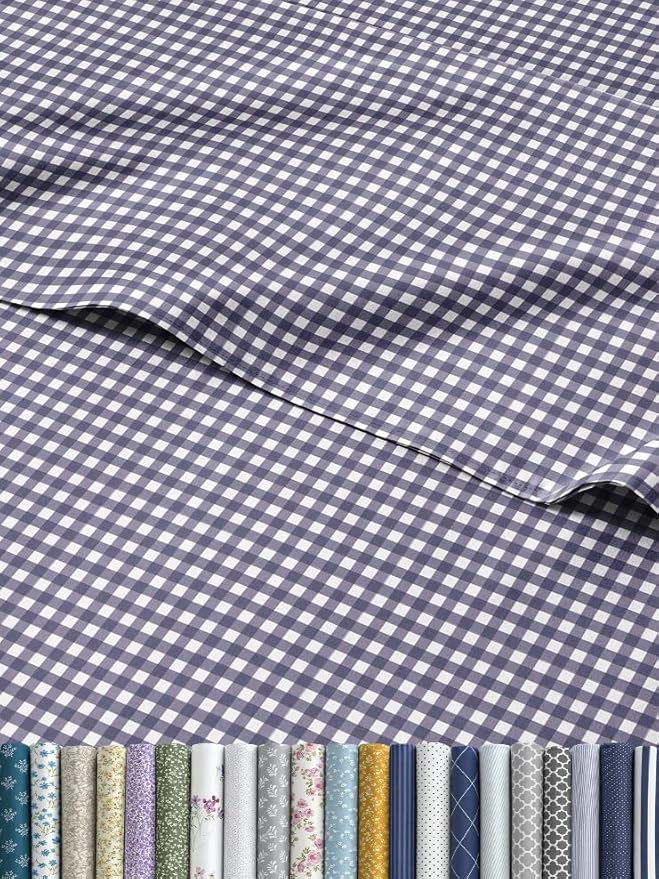 Blue Checkered Sheet Set - 1 Flat & 1 Fitted Sheet & 2 Pillowcases w/ Deep Pockets - Grid, Plaid, Gingham Pattern Bed Set - Comfy, Wrinkle & Fade Resistant - Soft, Breathable and Cooling - Queen Size