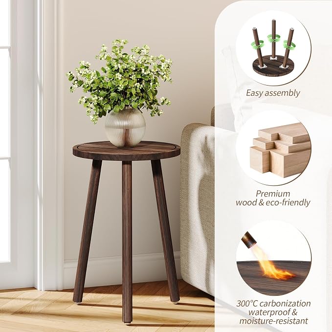 Uneedem Plant Stand Indoor - 3-Pack Taller Single Wood Plant Stand for 6-12 Inch Pots, Mid-Century Modern Plants Stool for Large Plants, Small Round Wooden Planter Table for Living Room, Balcony