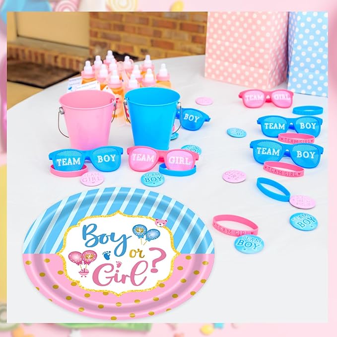 40 Pcs Gender Reveal Party Supplies, Disposable Paper Plates and Napkins Tableware Set for Boy or Girl Gender Reveal Party Baby Shower Decorations Serves 20