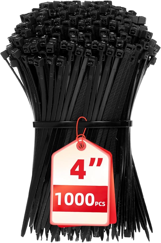 Zip Ties 4 inch, 1000 Pack Small Zip Ties, Self-Locking Nylon Cable Ties with 18 lbs Tensile Strength,Wire Ties for indoor and outdoor use.