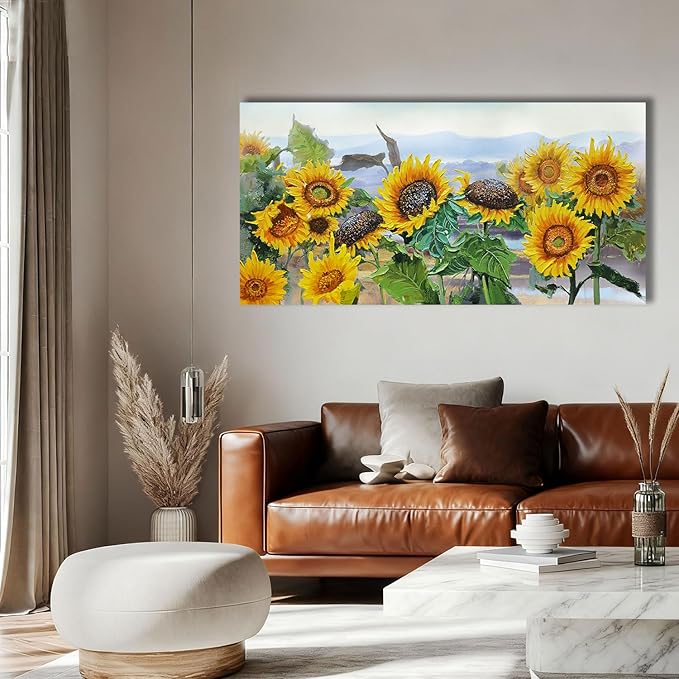 Ardemy Sunflower Wall Art Canvas Flower Yellow Picture Floral Landscape Painting for Living Room, Nature Large Framed Artwork Bedroom Bathroom Dining Room Home Office Wall Decor 40"x20"