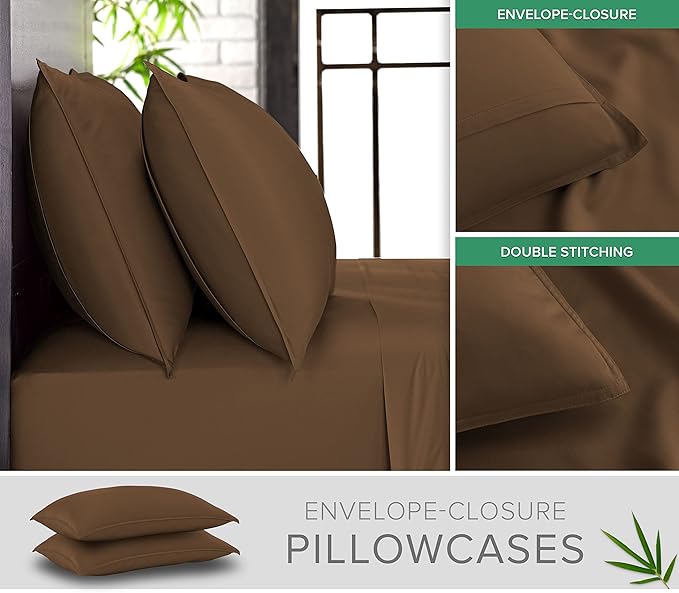 Pure Bamboo Queen Sheets, Genuine 100% Organic Viscose Derived from Bamboo Bed Sheet Set, Luxuriously Soft & Cooling, Double Stitching, 2 Year Quality Promise (Queen, Coconut Husk)