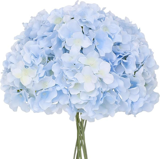 Fake Blue Hydrangea Artificial Flowers - Faux Silk Hydrangeas Flowers Heads with Stems Real Touch for Home Wedding Party Table Decor(Blue,Pack of 10)
