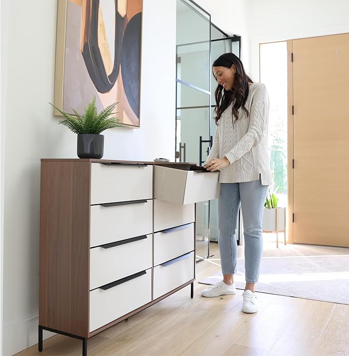 Lira Premium Fabric Dresser - Solid Wooden Frame, 8 Spacious Sag-Proof Drawers with Sleek Metal Handles - Premium & Durable Storage Solution for Your Home (Dark Brown)
