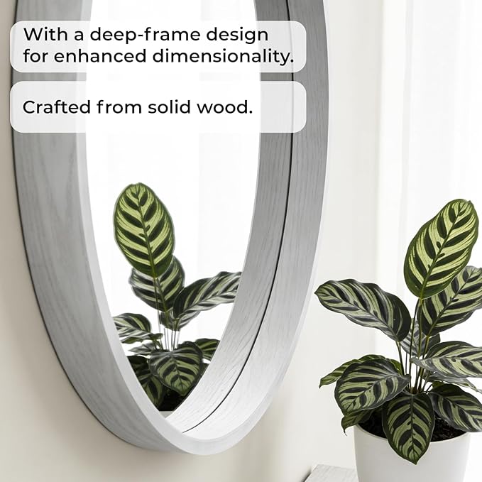 WallBeyond 28 Inch Round Wood Mirror, Large Circle Wooden Frame Wall Mirror for Bathroom, Living Room, Bedroom, Entryway (White)
