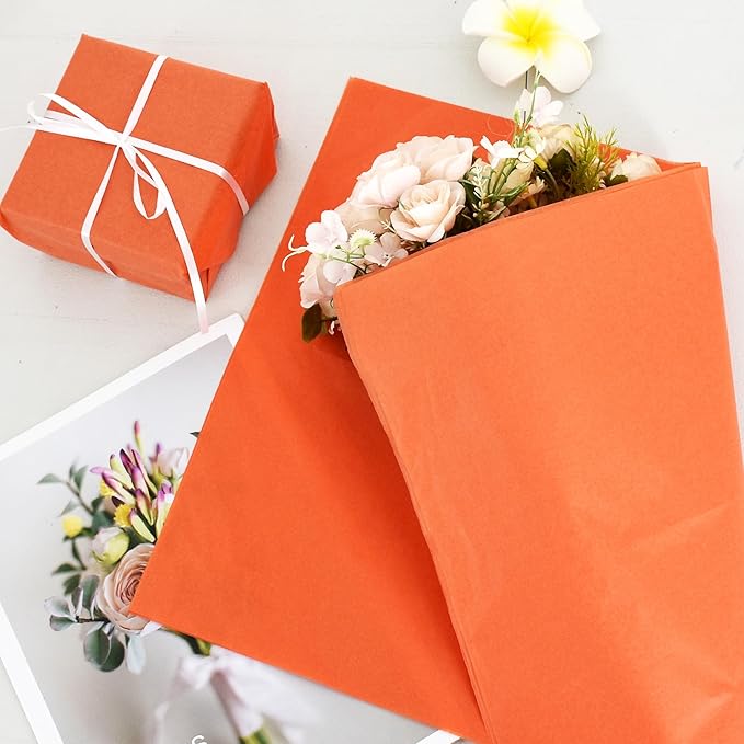 BEISHIDA 100 Sheets Orange Tissue Paper Bulk, Wrapping Tissue Paper for Gift Bags, 14 x 20 Inch Gift Wrap for Halloween Thanksgiving Fall Graduation DIY Crafts Holiday Flowers
