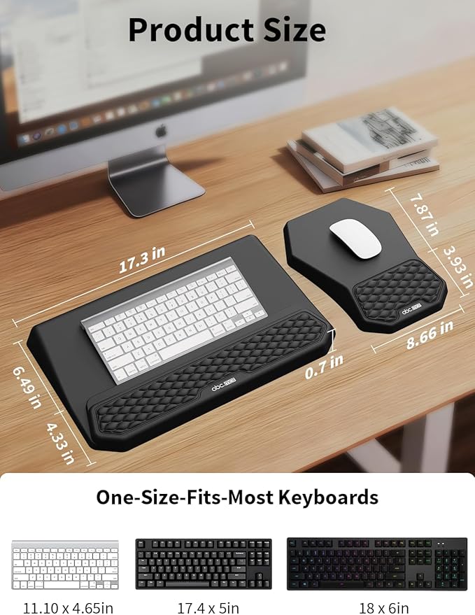 3-in-1 Ergonomic Keyboard Stand with Wrist Rest & Mouse Pad Set, Comfy Keyboard Riser Holder Soft Mousepad with Massage Design, Memory Foam and Non-Slip PU Base for Pain Relief, Black