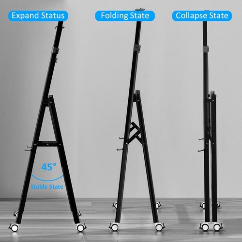 A-Frame Foldable Whiteboard Stand - Adjustable Height & Width | Mobile Stand with Wheels (Black)