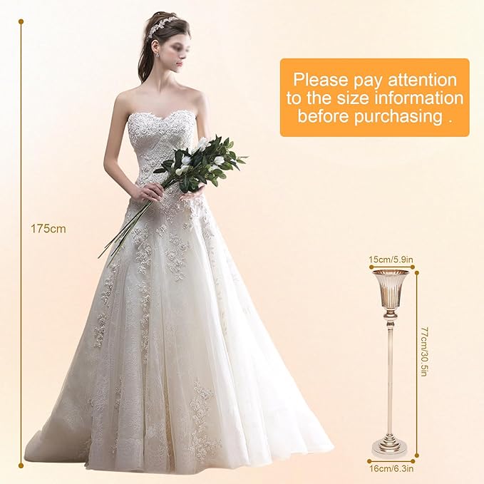 10 Pcs Versatile Metal Wedding Centerpieces Gold Vase 30.5" Tall, Metal Flower Trumpet Vase, Road Lead for Wedding Party Dinner Centerpiece Event for Anniversary Birthday Event Aisle Home Decoration