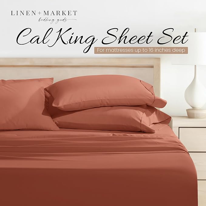Linen Market Bed Sheets for California King Size Bed (Clay) - Sleep Better Than Ever with These Soft and Cooling California King Sheets - Deep Pocket Fits 16" Thick Beds - 4 Piece Cal King Sheet Set