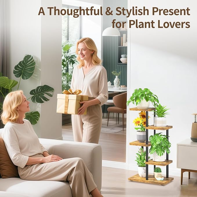 LASZOLA Black 4 Tiered Wood Plant Stand Indoor for Larger Heavy Duty Planter, Sturdy Multi Level Vertical Flowers Racks for Narrow Inside Floor, Decorate Shelving for Hold House Tree, Space Saving