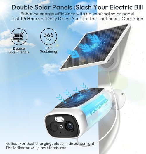 Skiennix 2K Solar Security Camera - Wireless Outdoor WiFi Camera with Color Night Vision & 2-Way Talk | IP66, AI Detection