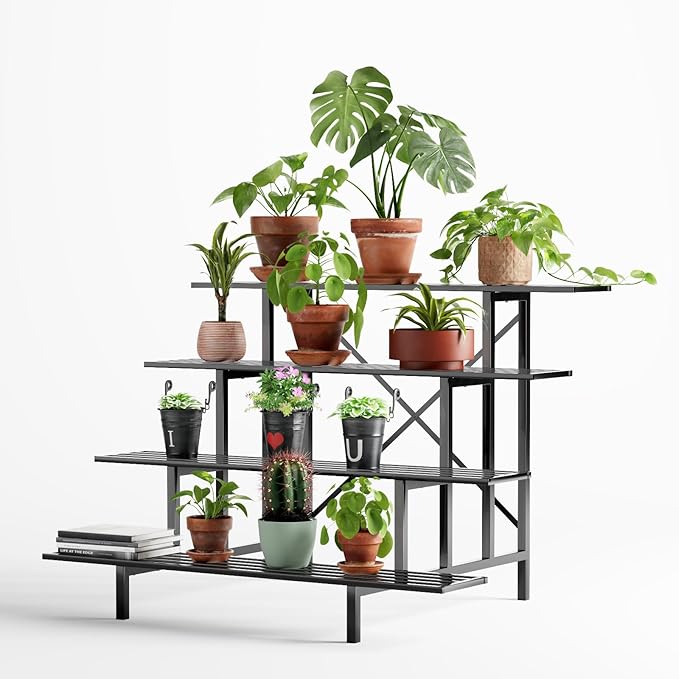 Zhongma 4 Tier Sturdy Metal Plant Stand, L45.67 x W34.65 x H35.83 inch, Heavy Duty Plant Holder for Home Indoor and Outdoor, 880 LBS Capacity & Heavy Duty Construction
