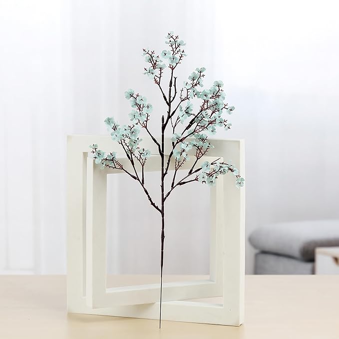 Babys Breath Silk Artificial Flowers Bulk With Vase 10pcs for Fall Decor Fake flower bouquet Bulk for Home Kitchen Indoor Bouquet Floral Arrangement Table Centerpieces Party Decor(Grey Blue)