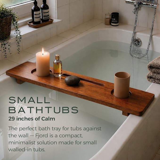 Teak Bathtub Tray for Tub 29” | Bath Tub Tray Wood for Small Tubs, Bath Tray for Tub, Bathtub Trays for Tub, Bath Table Tray for Home Spa | Fjord by JapandiSpirit