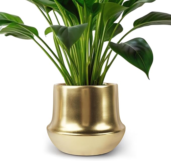 Brass Gold Plant Pot Indoor Planter Small Flower Pot 6 inch Ceramic Plant Flower Pot Container Decorative Gold Pots for All House Plants ,Succulents,Flowers and Cactus, Small 5.9‘’