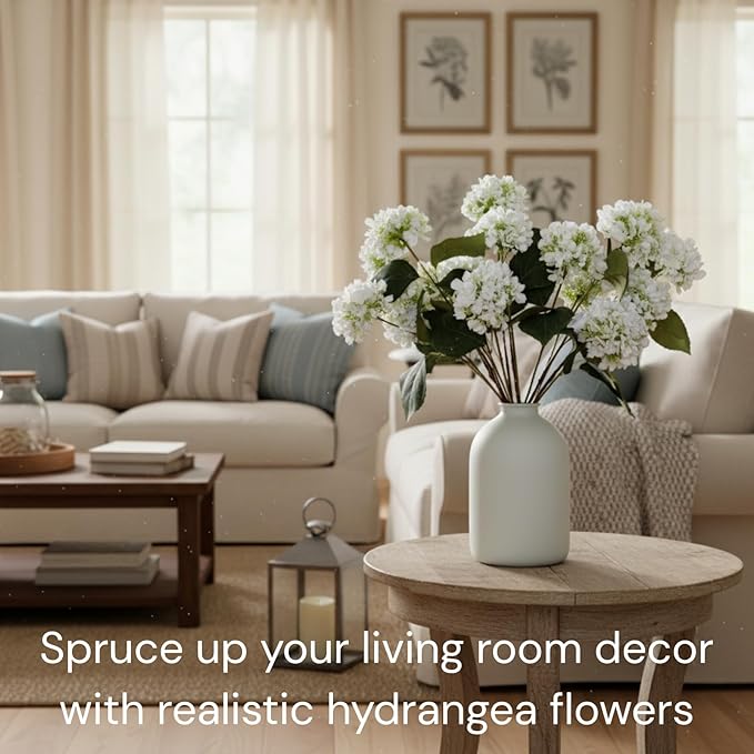 Real Touch Hydrangea Flowers 5 Stems (15 Heads) Artificial, Small Faux Hydrangea Flowers with Stems For Table Decor, Mini Silk Floral Arrangements Bouquet, Hortensias Artificiales, Snowball Viburnum