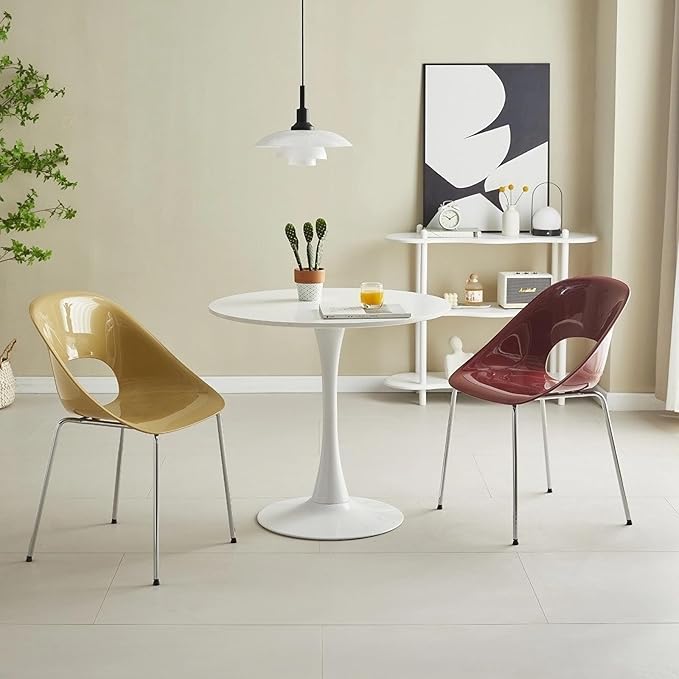 24" Tulip Table for 1-2 Persons Modern Round Dining Room Table, Mid-Century Modern White Small Kitchen Table with MDF Wooden Top, Leisure Coffee Table for Living Room, Dining Room, Office