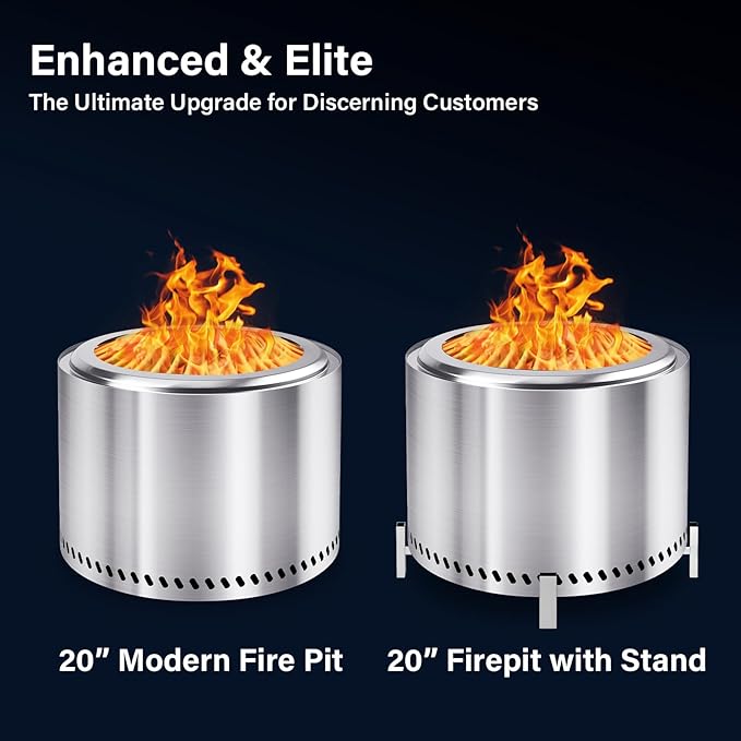 HGD 20" Smokeless Firepit with Stand, Stainless Steel Wood Burning Fire Pit for Friends & Family Gatherings, Secondary Combustion Outdoor Patio Stove for Garden BBQ & Bonfire