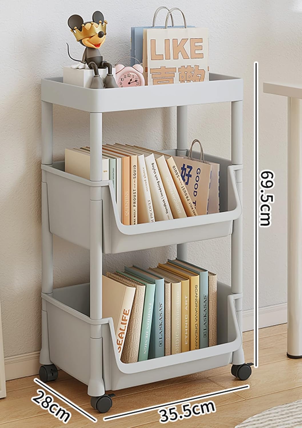 Skiennix Rolling Utility Cart - Multi-Layer Storage Trolley with Hooks | Adjustable Shelves for Narrow Spaces