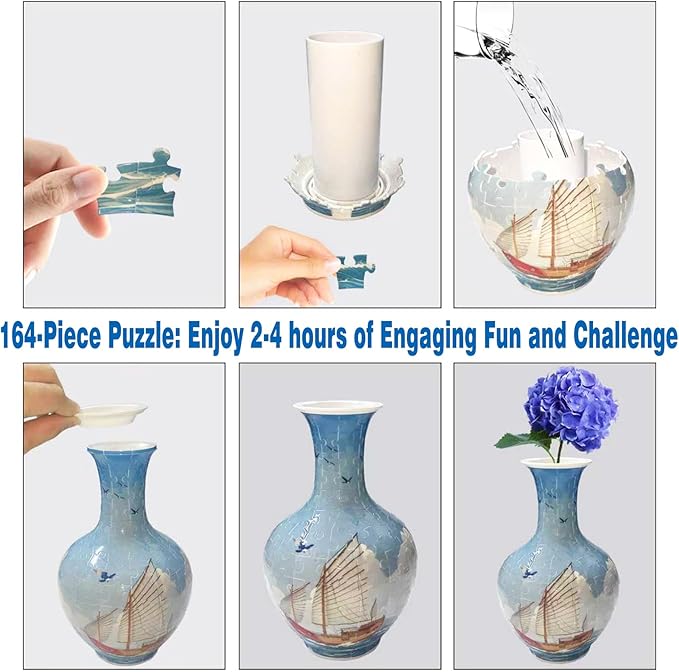 3D Puzzle Vase, 160 Curved Pieces DIY Flower Vase Craft Kit & 3D Puzzles for Adults, Creative Jigsaw Art Project Home Décor Centerpiece, (B-Ocean Sailboat)