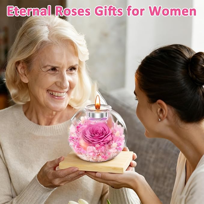 DEEMEI Gifts for Women Christmas Birthday Gifts for Women Preserved Real Rose in Glass Dome with Scented Fresh Flowers for Delivery Prime Eternal for Her Mom Grandma Wife Girlfriend Sister, Pink